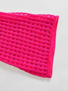 Young Girl Solid Color Hollow Knit Cropped Sweater - Hot Pink - View 4