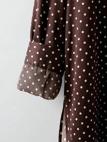 SHEIN CURVE+ 大尺碼女裝，春季時尚，休閒，寬鬆舒適，日常基本款，修身，棕色條紋，超寬鬆鈕扣襯衫，春季穿著，女款襯衫，簡約風格，工作上衣 - 棕色 - 查看 4