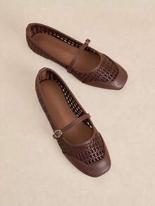 Rosivie Women's New Fashion French Style Soft Ballerina Flats Bow Decor Suede Loafers Square Toe Valentine's Day - Brown 2 - View 1