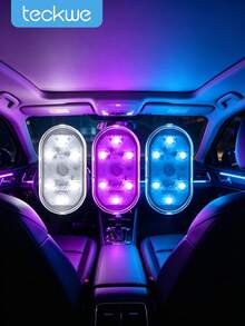 Teckwe 2pcs Magnetic Car Ambient Light Wireless, Pink Monochrome Light, Mini USB C Charging Car LED Light, 6 Bright LED Beads In The Car, Car Audio Control Light Suitable For Car Decoration, Home Life, Party Decoration Night Light 150mAh Rechargeable Lithium Battery; Equipped With USB Data Cable - 2 pieces - View 1