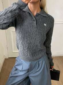 DAZY Autumn/Winter Casual Versatile Solid Color Sweater - Grey - View 5