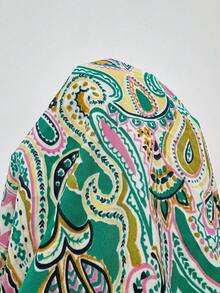 SHEIN CURVE+ 大尺碼女款花卉印花短袖單排扣休閒度假洋裝 - 綠色 - 查看 9