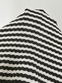 Muchica Striped Drop Shoulder Short Sleeve Loose Casual Summer Grey T-Shirt Set - Dark Grey - View 7