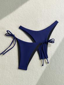 Swim Chiccia 女款純色三角比基尼泳褲 2件組，適合夏季度假與海灘 - 藏蓝色 - 查看 6