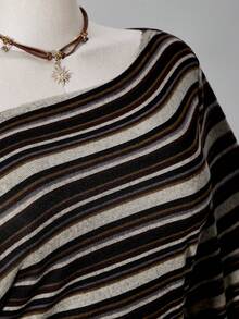 SHEIN ICON 大尺碼 Y2K 復古不對稱單肩針織收腰 T-shirt 上衣，休閒復古不對稱單肩長袖上衣 - 彩色 - 查看 9