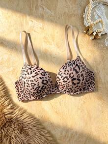 Bare Chapter Sujetador acolchado sin aros cómodo con estampado de leopardo, top con estampado de guepardo - Rosa - Ver 1