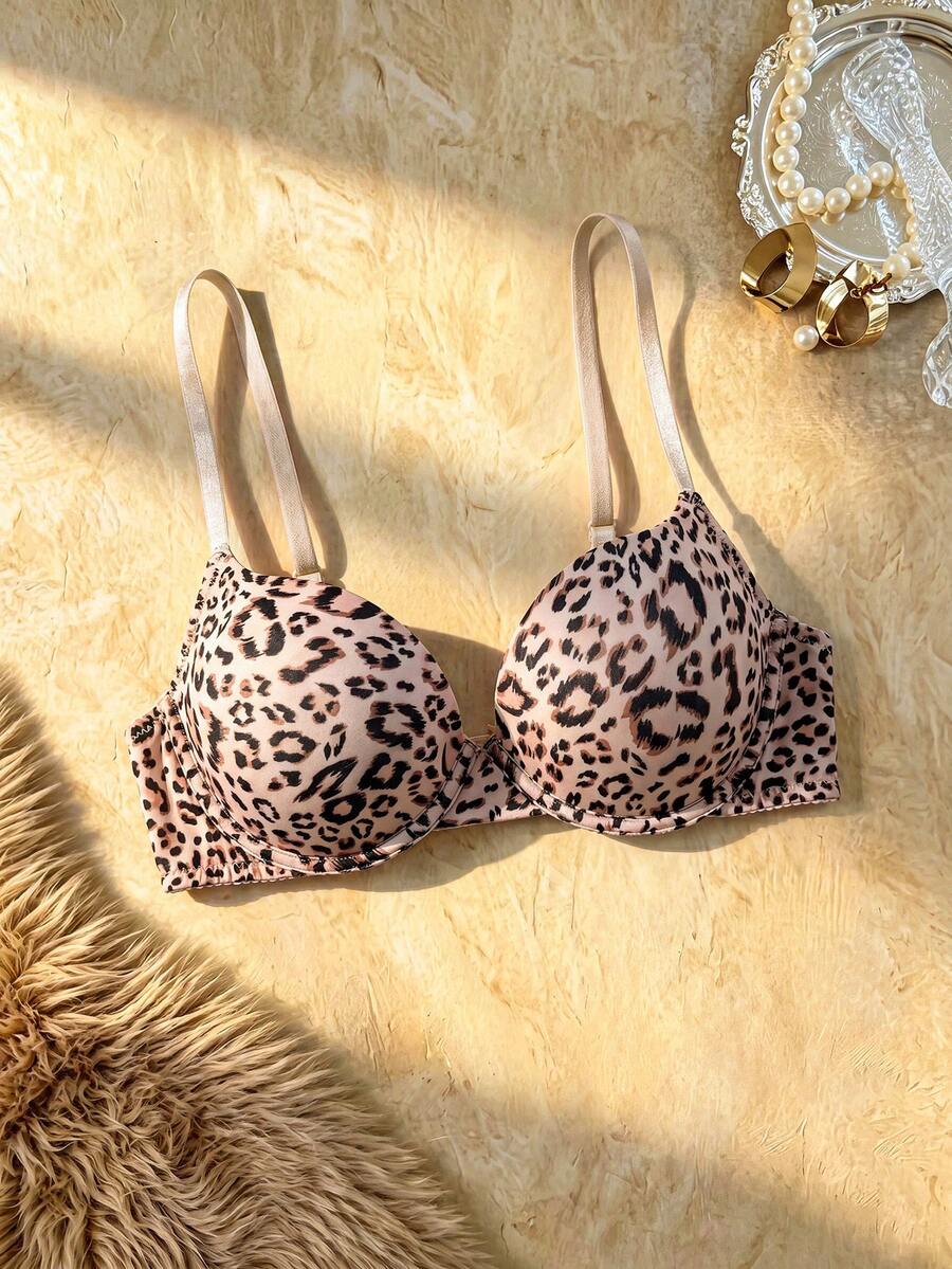 Bare Chapter Sujetador acolchado sin aros cómodo con estampado de leopardo, top con estampado de guepardo - Rosa - Ver 1
