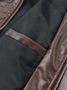 Manfinity Homme Loose Men's Flap Pocket Zipper Front PU Leather Jacket - Coffee Brown - View 7