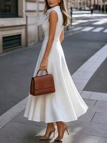 Pariaura Women's Premium White Sleeveless Dress, Versatile For Daily Commute Office Tea Party, Outings And Dates Teachers' Day Wedding Summer French Elegant - Beige - View 3