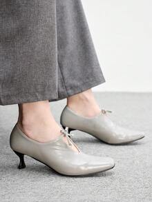 CUCCOO BIZCHIC 女款灰色方頭高級紋理高跟鞋，通勤百搭辦公穿搭 - 灰色 - 查看 2