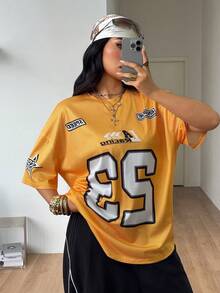 Coolane 男女款大尺碼夏秋沙灘外出休閒透氣網眼數字圖案印花棒球球衣風格黃色T恤 - 黃色 - 查看 6
