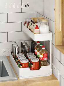 Pull-Out Spice Storage Rack Desktop Storage Organizer Simple Kitchen Multi-Functional Spice Storage Under The Sink Rack - View 5