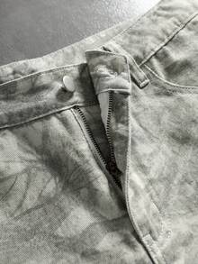 ROMWE MEN Goth Celana Pendek Denim Pria Model Lurus Longgar Kasual dengan Motif Tanaman yang Dicuci - Aprikot - View 4