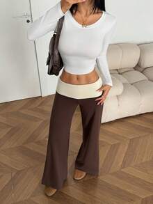 Vivamere Women's Casual Loose Fit Contrast Color Wide Leg Sweatpants Graduation Back To School Outfits Teacher Summer Cloth Lounge Grey ,Petite Women - Brown - View 13