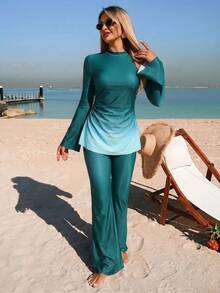 Swim Shayni 26SS 夏季度假海灘女款保守型粉紫漸層長袖喇叭褲布基尼套裝 - 彩色 - 查看 5