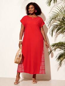 BrightlyHer Women's Plus Size Printed Patchwork Maxi Dress - Multicolor - View 3