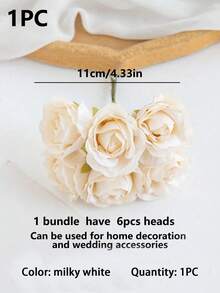 1 Bouquet (6 Pcs) Artificial Mini Rose Buds, Letter DIY Wreath Materials, Candy Box Accessories, Home Wedding Decor, Bride Wrist Corsage, Chest Flower, Headpiece Materials, Valentine's Day, New Year, Birthday Party, Cake Decorations - Beige - View 5