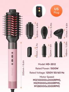JMMO 6 In 1 Hot Air Styler Set With US Plug, Infrared Ionic Blow Dryer Brush Multi Interchangeable Attachments, Volumizer Curler Straightener All In One Hair Styling Tool - US A Type Plug(110-127V) - View 7