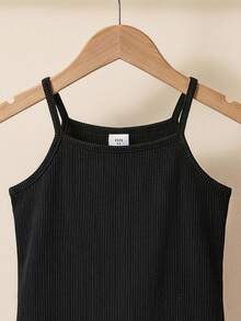 PrepCrw Young Girl Lettuce Trim Rib-Knit Cami Top - Black - View 2