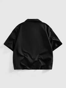 ROMWE MEN Goth 男士印花短袖襯衫 寬鬆版型 - 黑色 - 查看 3