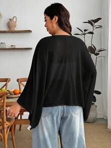 Enliva Plus Size Women's Solid Color Cardigan Shawl, Suitable For Vacation, Daily Wear, Beach Holiday Fall - Black - View 3