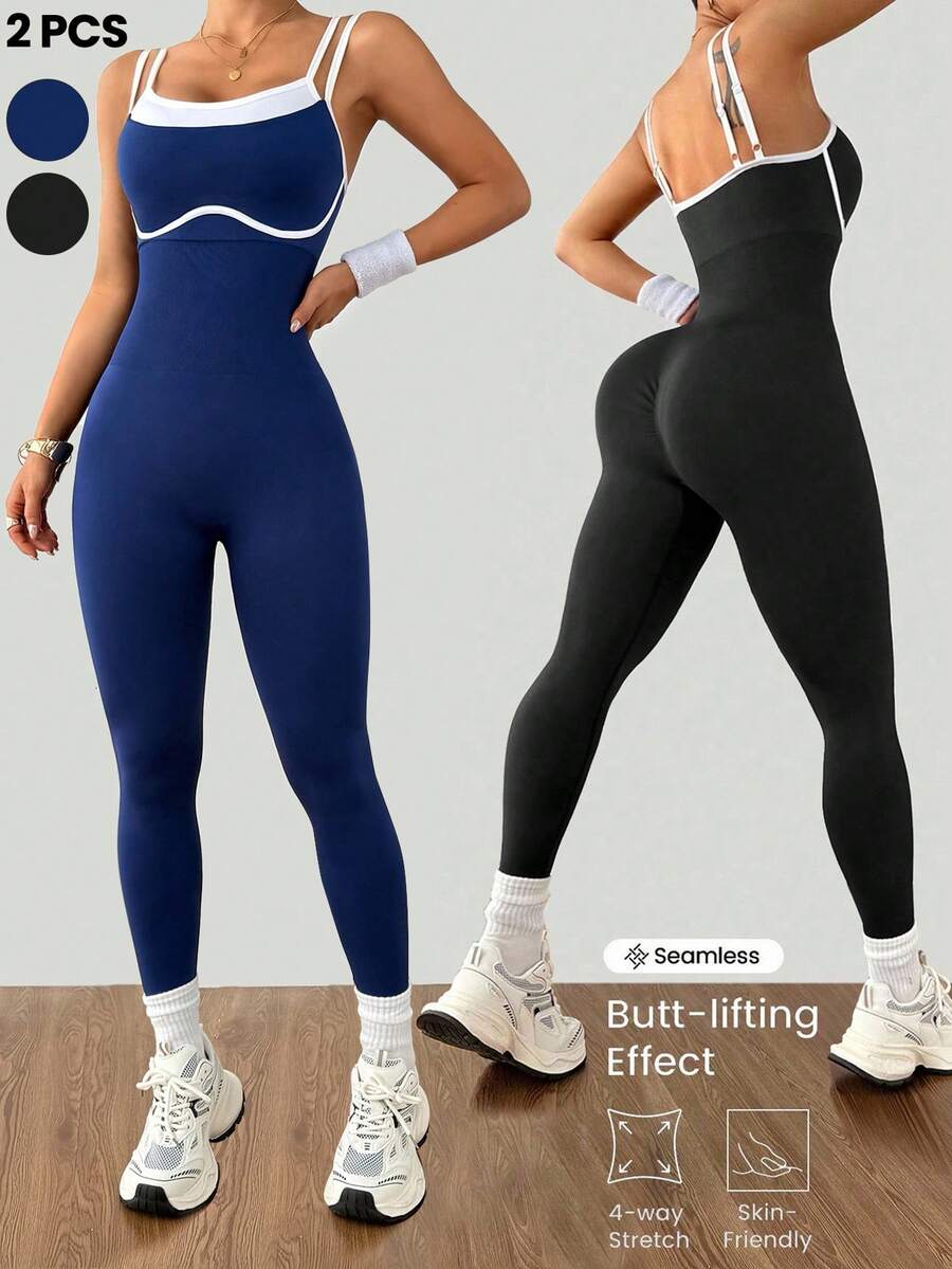 SHEIN Velisys 無縫高彈力瑜伽健身跑步運動連身衣 - 彩色 - 查看 1