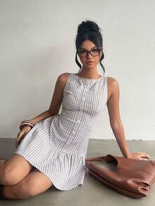Aloruh Damen Lässig Y2K Karomuster Mini-Kleid - Verschiedenfarbig - Übersicht 6