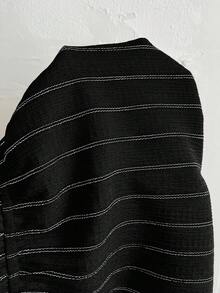 SHEIN Frenchy Mono corto de verano para mujer con textura, decoración de botones y cintura elástica, estilo casual sencillo - Negro - Ver 8
