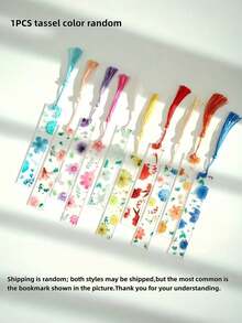 3/6pcs Flower Acrylic Bookmarks, Transparent Bookmarks With Colorful, Floral BookmarksTassels Cute For Women Teacher Students Book Lovers 4 Style Bookworm Literary Gifts Reading Book Accessories,Back To School - Rectangle - View 9