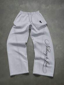 Manfinity EMRG Men's Letter Print Drawstring Waist Pocket Sweatpants - Grey - View 4