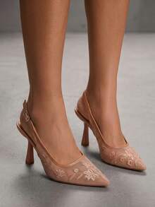 CUCCOO SZL Women's Pointed Toe Glitter Decor Elegant High Heels - Apricot - View 8