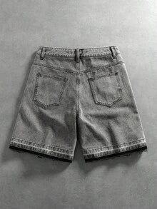 ROMWE MEN Street Life Men's Distressed Vintage Cupid Print Denim Shorts - Black - View 2