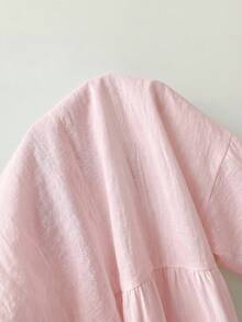 SHEIN EZwear 粉色亞麻編織女款襯衫，貝殼刺繡圖案，適合夏季 - 淺粉色 - 查看 7