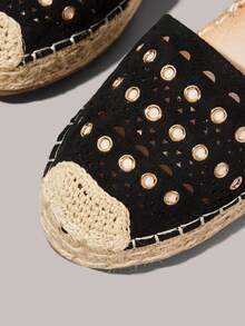 Styleloop Stylish Black Hemp Rope Sole Women's Flat Sole Shoes Comfortable And Breathable Commuting Suitable For Outdoor Vacation Travel Beach Shopping Daily Le Fall Shoes - Black - View 3