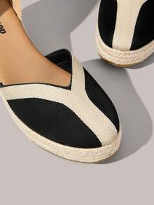 Styleloop Sandalias de cuña con correa y punta cerrada en contraste de color blanco y negro, estilo casual versátil y sencillo, un imprescindible para ir al trabajo - Negro - Ver 5