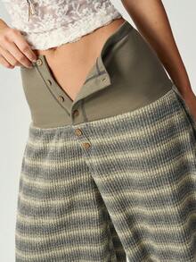 Bohemela Casual Solid Color Knit Loose Fit Women's Long Pants - Army Green - View 5