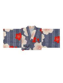 Irokai Japanese Traditional Kimono Navy Blue Cartoon Cherry Blossom Pattern Women's Modified Two Pieces Yukata Set - Multicolor - View 4