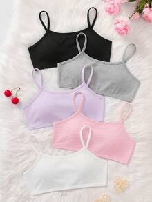 Girlism Tween Girl Tween Girls Undershirt 5pcs Spring/Summer New Knit Ribbed Multi-Color Solid Simple Soft Skin-Friendly Children Student Puberty Innerwear 5-Piece Set, Autumn/Winter Layering - Pink - View 4