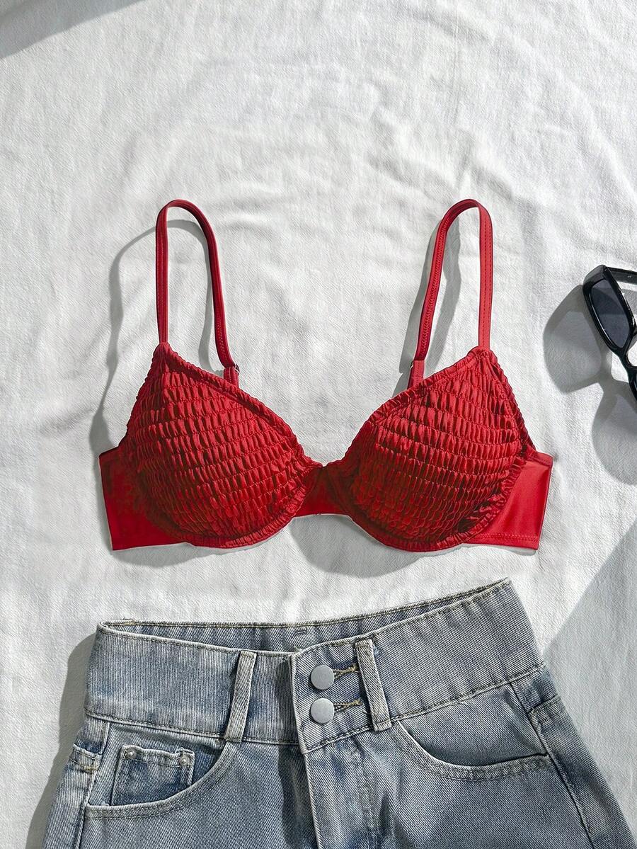 Swim Mod 26SS Spring/Summer Vacation Beach Black Underwire Push-Up Cute Sweet Swimsuit Top - Red - View 1