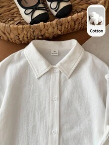 SHEIN LMoss Kids 女嬰白色襯衫＋針織吊帶背心＋短褲 3 件套 - 白色 - 查看 2