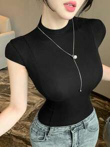 DAZY 女款休閒百搭素色修身T恤 - 黑色 - 查看 7