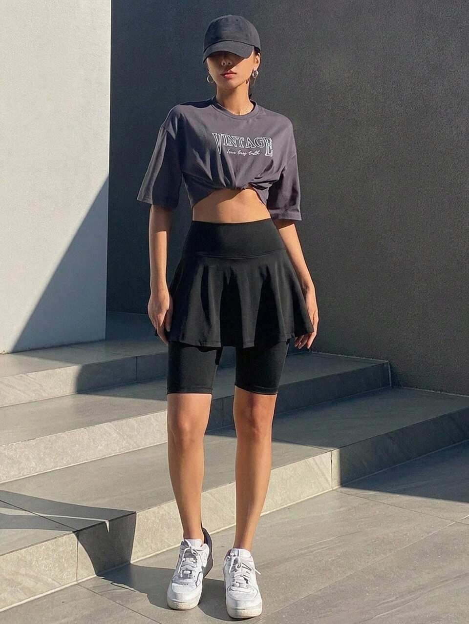 Teen Girl Solid Color Patchwork Ruffle Trim 2 In 1 Base Layer Shorts Summer