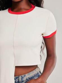 NYA SZN Blusa de moda para mujer versátil con rayas, bloques de color y dobladillo asimétrico - Multicolor - View 5