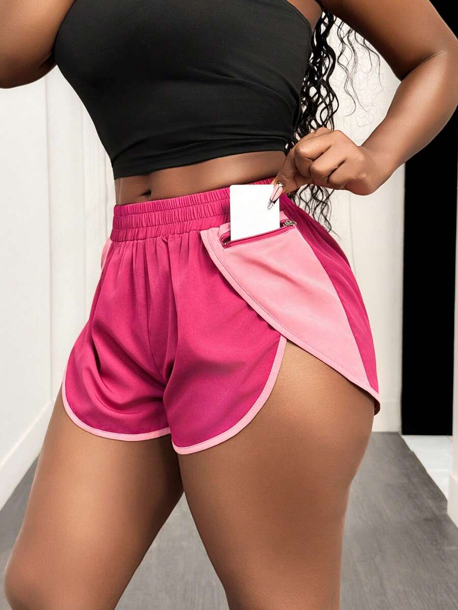 SHEIN Core Rhythm Women's Side Zipper Pocket 2 In 1 Sports Shorts - Hot Pink - View 1