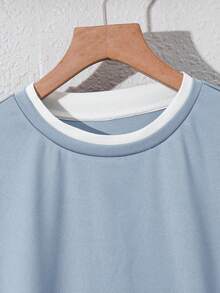 SHEIN 青少年男孩 2件組字母拼接細節 2合1 T恤與短褲，舒適面料，時尚版型 - 藍色 - 查看 8