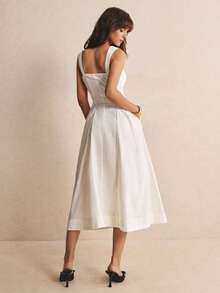Poéselle Elegantes französisches Midi-Kleid für Damen in Weiß, einfarbig, mit Herz-Ausschnitt, ärmellos, quadratischem Ausschnitt, für Abschlussfeier, Hochzeit, Poolparty und Tagesparty im Sommer - Weiss - Übersicht 2