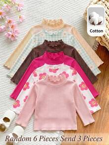 LMoss Kids Baby Girl 3pcs Knitted Cute Solid Color Floral Pattern Ruffle Collar Casual Top Set - Multicolor - View 1