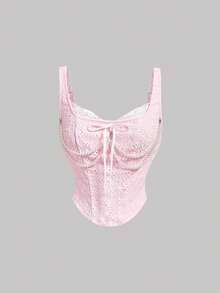 SHEIN MOD 女士蕾丝拼接蝴蝶结装饰休闲百搭日常上衣 - 粉色 - 查看 5