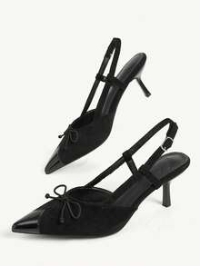 CUCCOO CHICEST French Black Pointed Stiletto High Heels, Back Empty Word With Bow Temperament Commuter Workplace Women's Shoes - Black - View 4
