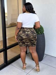 CurvyTilda Plus Camo-Muster figurbetonigter Rock mit Kordelzug-Bund, Sommerurlaub - Verschiedenfarbig - Übersicht 2